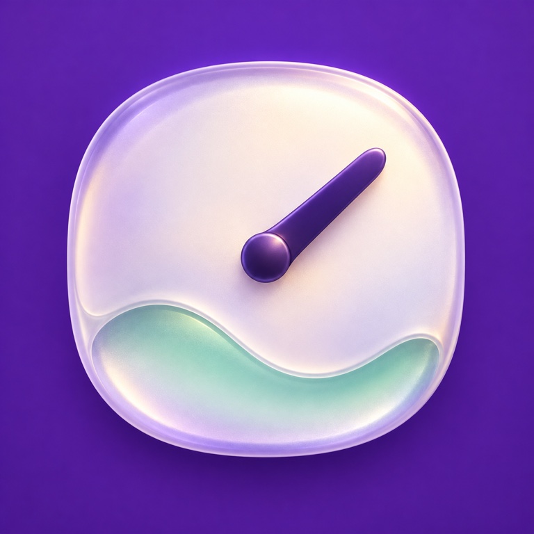 A glass clock with a violet hand and a mint wave